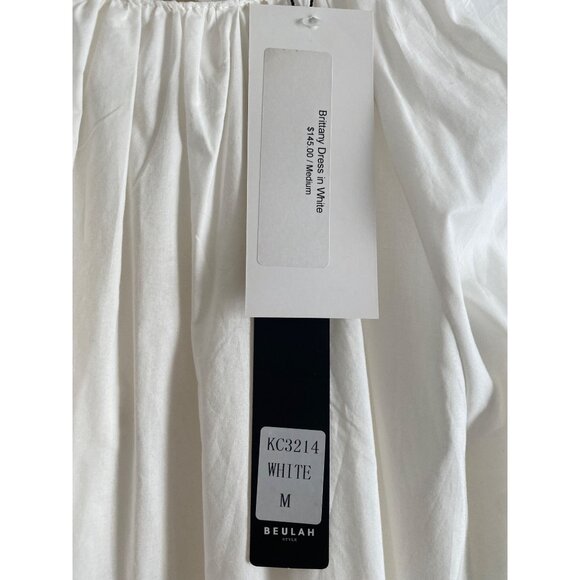 NWT Beulah Style White Tiered Puff Sleeve Dress With Cutout Bow Detail Size M - Picture 6 of 7